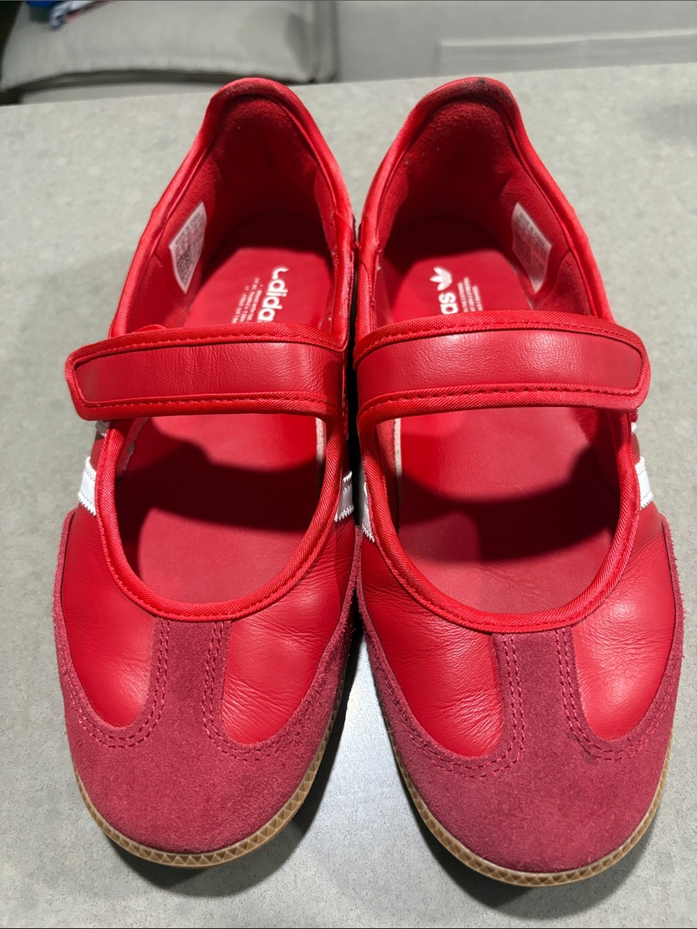 adidas Red Mary Jane Sneakers with Hook-and-Loop Strap
